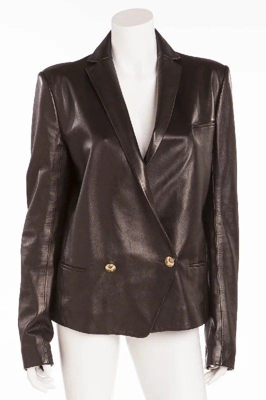 Balmain - Black Leather Blazer Gold Buttons - FR 42