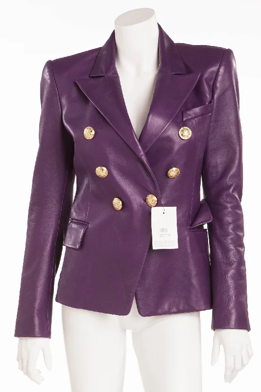 Balmain - Purple Leather Blazer Gold Buttons NWT - FR 40