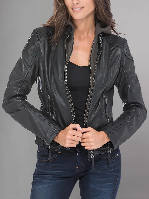 Women Black leather jacket lamb ""cacey""