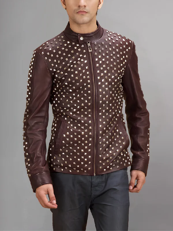 Blix Bono Maroon Leather Biker Jacket