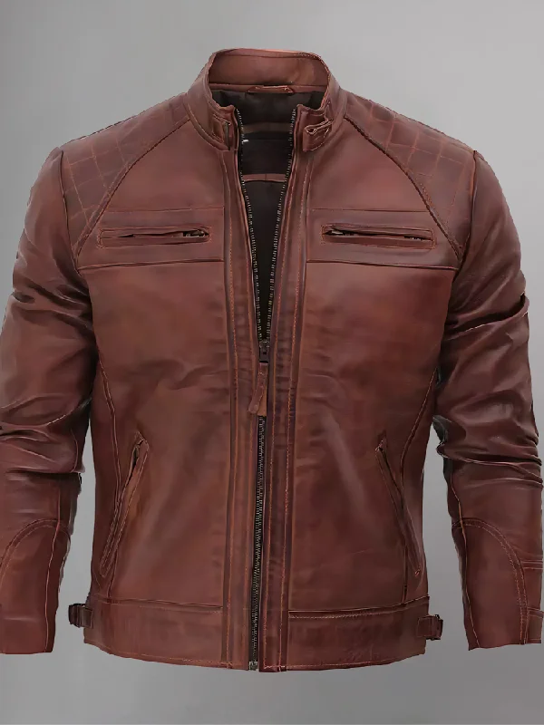 Distressed Brown Motorcycle Leather Jacket