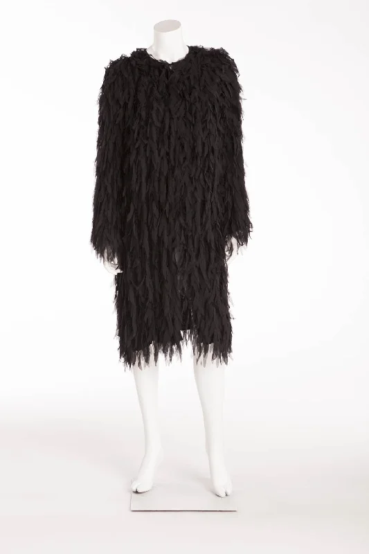 Dolce & Gabbana - Black Silk Feather Design Coat -