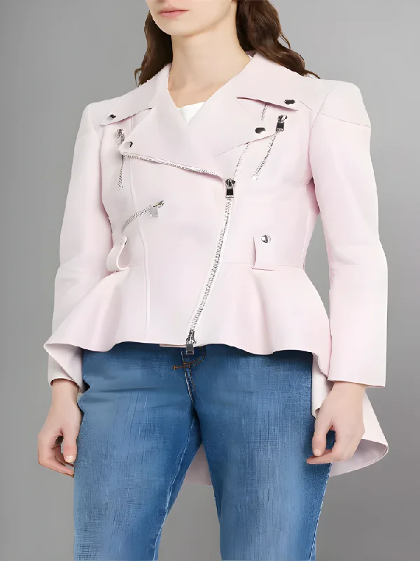 Women's Fitted Leather Biker Peplum Jacket