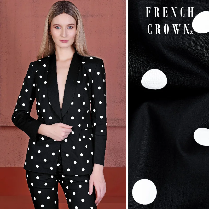 Jade Black and White Polka Dotted Premium Cotton Women’s Tuxedo Suit