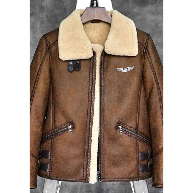 Men’s Aviator Camel Brown Leather Shearling Jacket