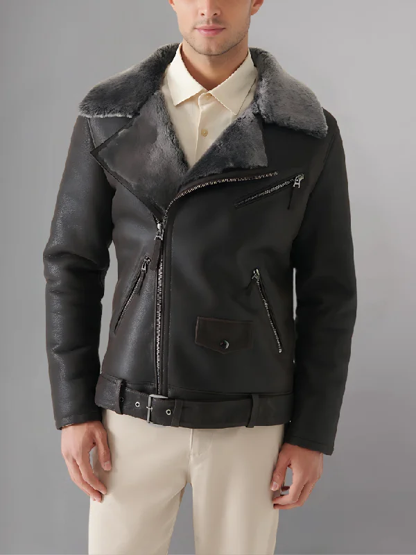 Men’s Aviator Dark Brown Leather Shearling Jacket