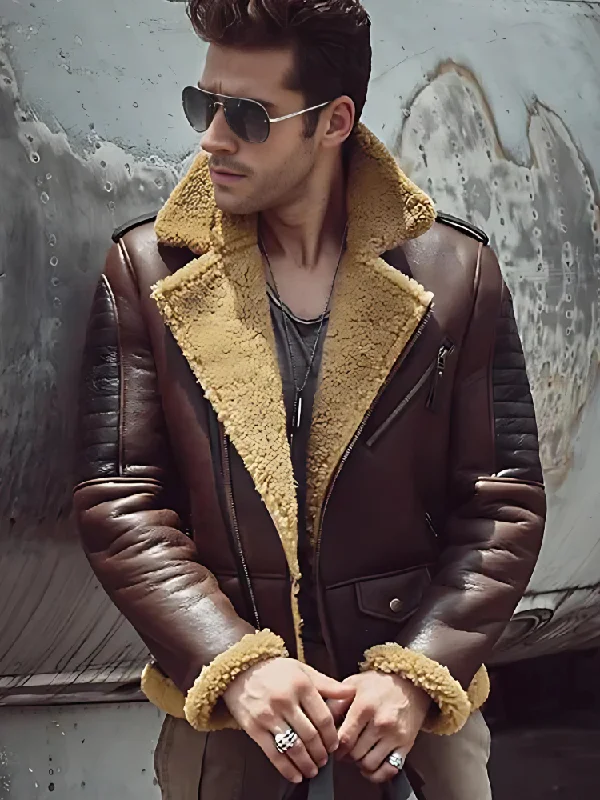 Men’s Camel Color Leather Shearling Jacket