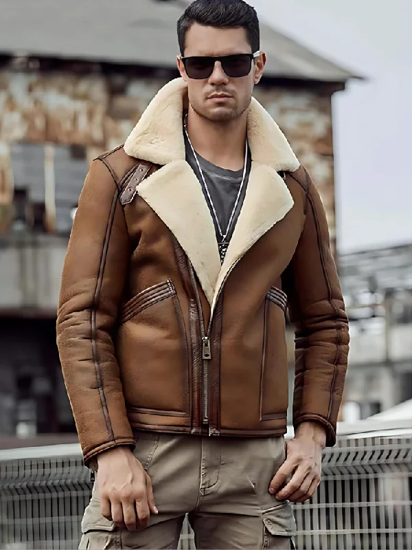 Men’s Tan Brown Leather Shearling Jacket