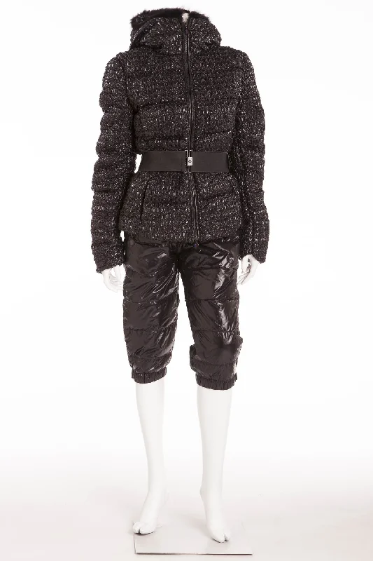 Moncler  - 3PC Black Puffy Jacket, Pants & Belt - 3 IT 42