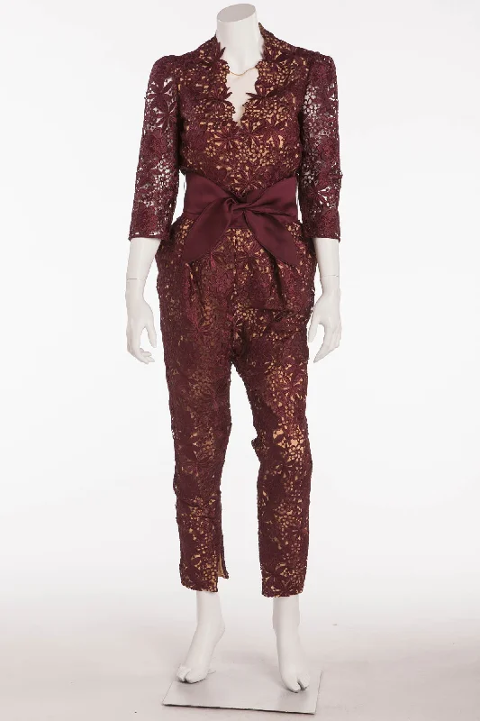 Stella McCartney - Burgundy Lace Jumpsuit with Belt -IT 42