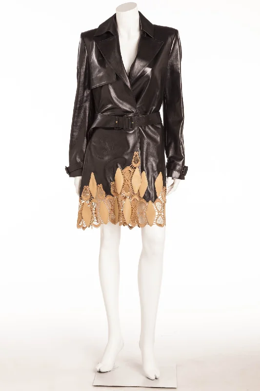 Versace - Black Leather Trench Nude Bottom Design  - IT 42