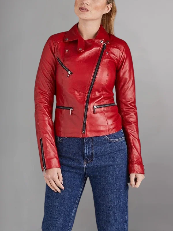 Woman Fashion Red Leather Jacket