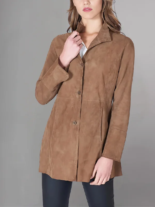 Womens Brown Two Button Leather Blazer Jacket