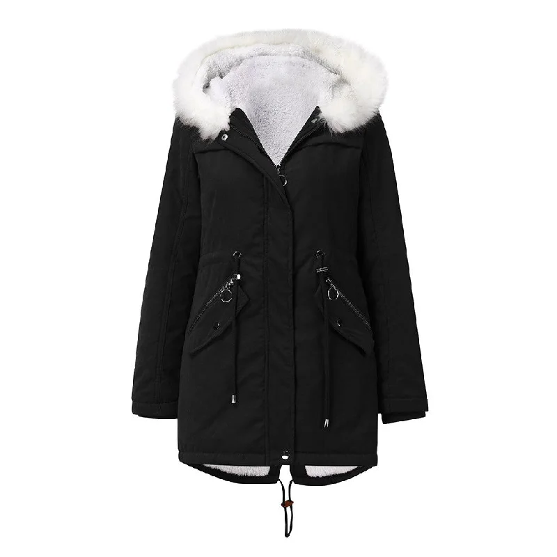 Women's Cotton-padded Coat White Fur Collar Parka