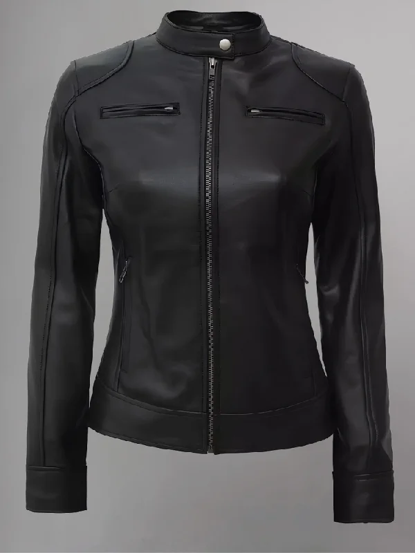 Womens Real Leather Quilted Jacket