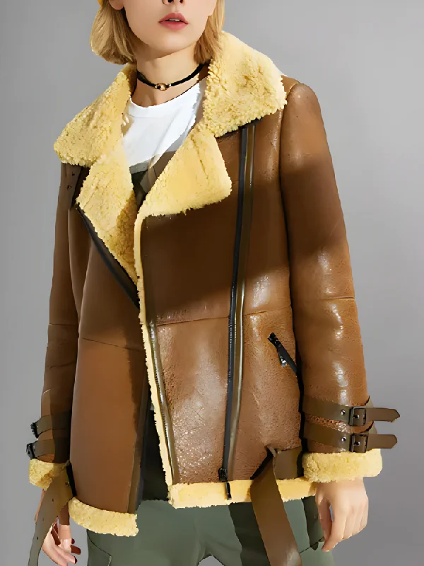 Womens Shearling Sheepskin Bomber Jacket