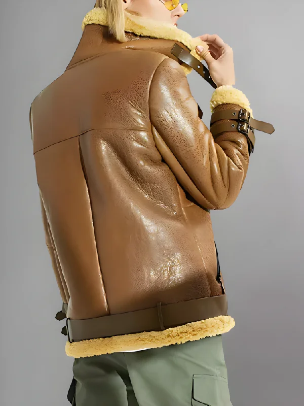 Womens Shearling Sheepskin Bomber Jacket