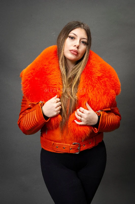 Women's Trey Biker Orange Oversized Fox Collar [Orange Fox]