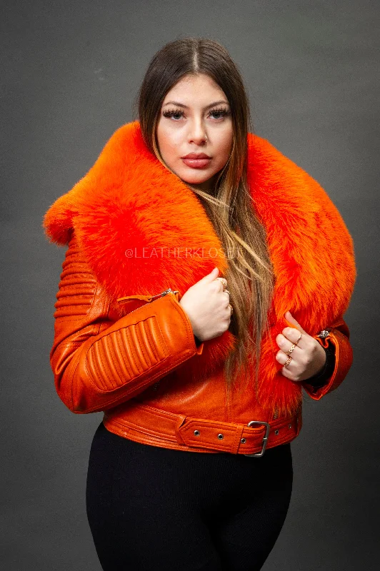 Women's Trey Biker Orange Oversized Fox Collar [Orange Fox]