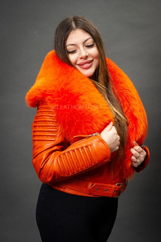 Women's Trey Biker Orange Oversized Fox Collar [Orange Fox]