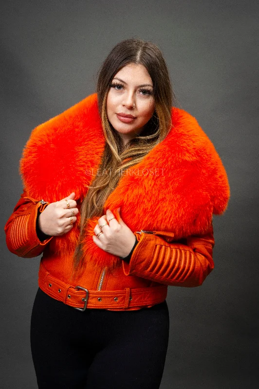 Women's Trey Biker Orange Oversized Fox Collar [Orange Fox]