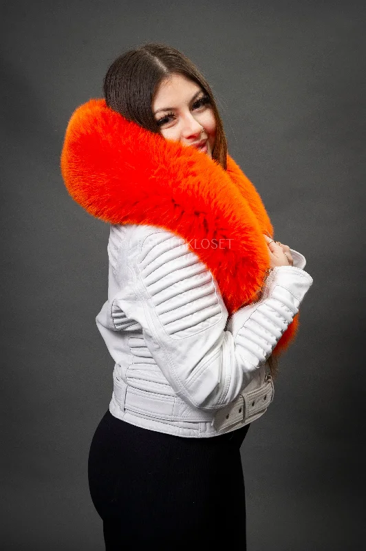 Women's Trey Biker White Oversized Fox Collar [Orange]