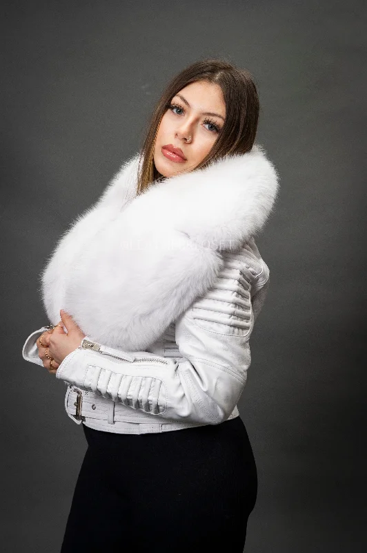 Women's Trey Biker White Oversized Fox Collar [Pure White Fox]