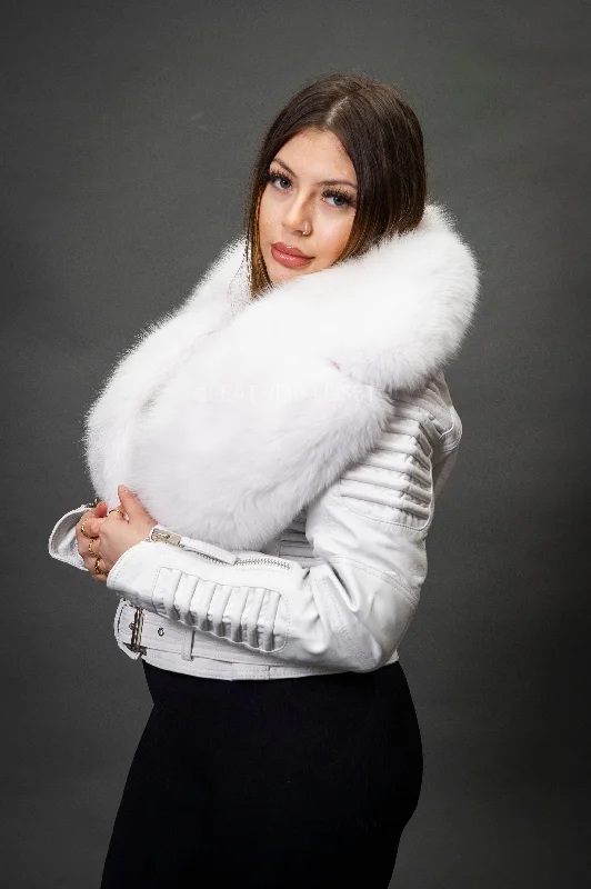 Women's Trey Biker White Oversized Fox Collar [Pure White Fox]