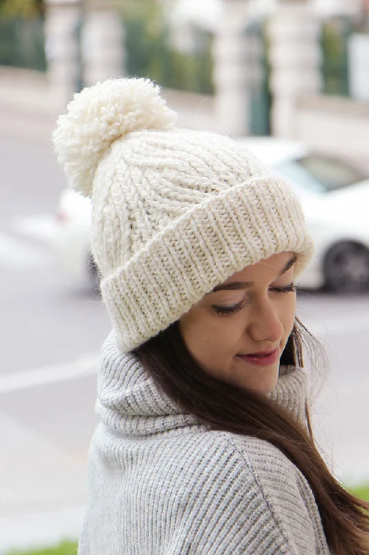 Big Oversize Chunky Cable Knit Pompom Hat