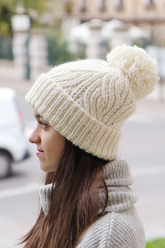 Big Oversize Chunky Cable Knit Pompom Hat