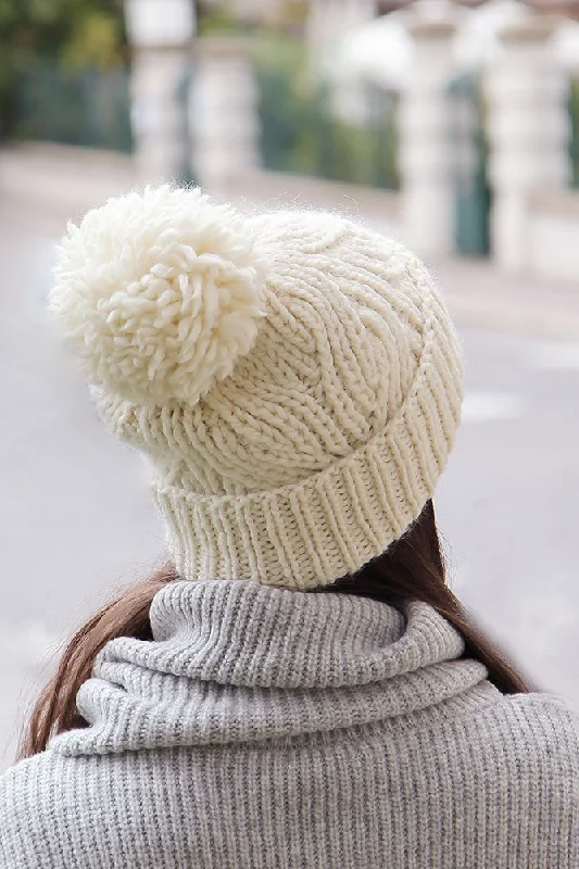 Big Oversize Chunky Cable Knit Pompom Hat