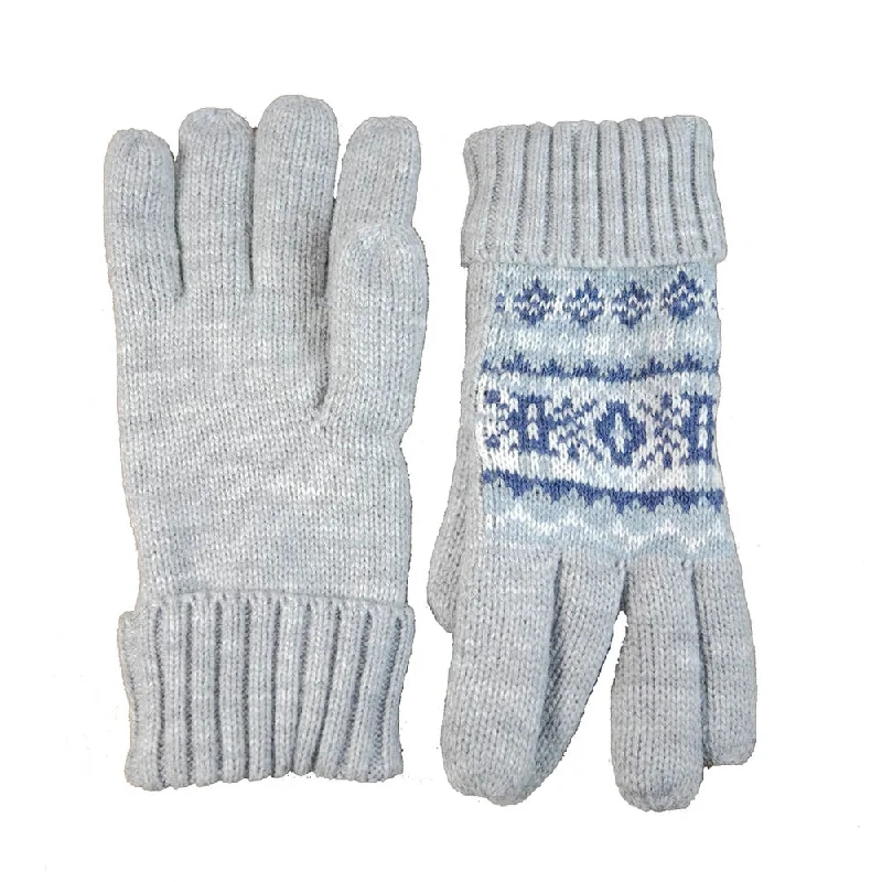 Grey and Blue winter pattern lined wool blend gloves