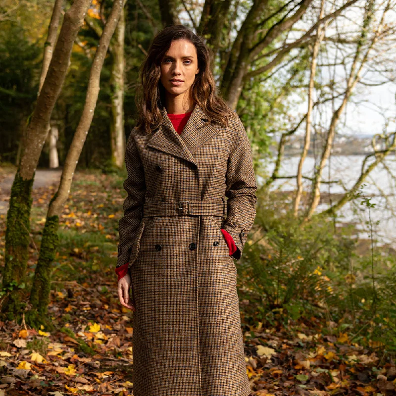 Brown Houndstooth Faye Double Breasted Mac Coat