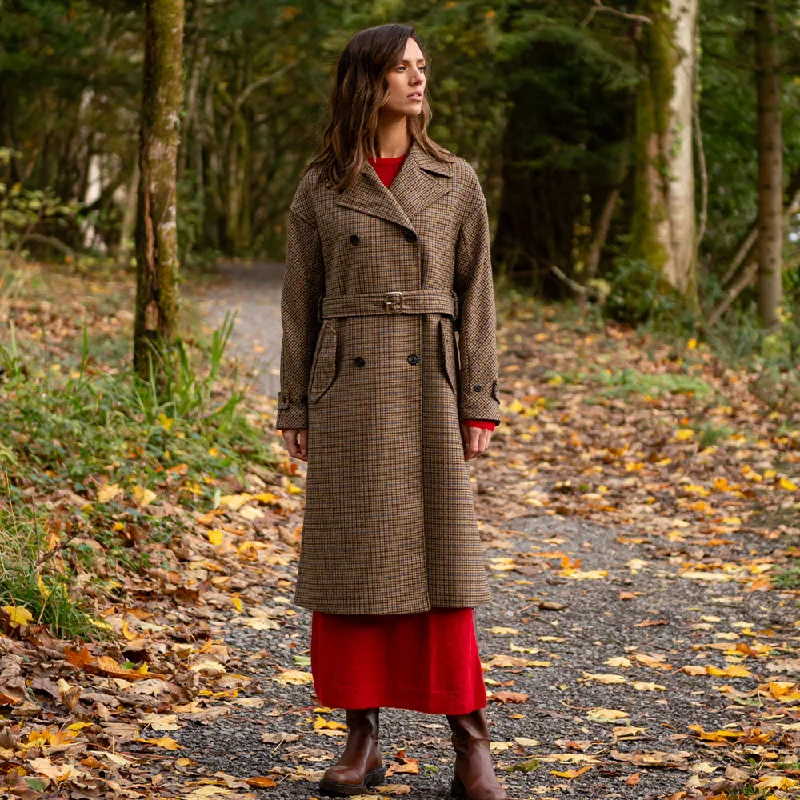 Brown Houndstooth Faye Double Breasted Mac Coat