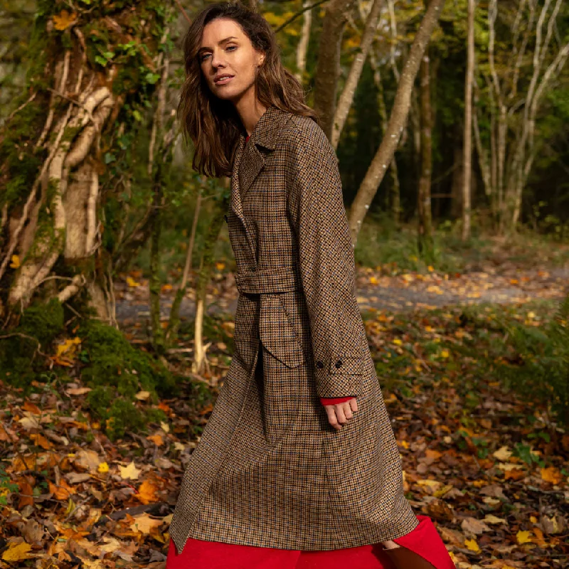 Brown Houndstooth Faye Double Breasted Mac Coat