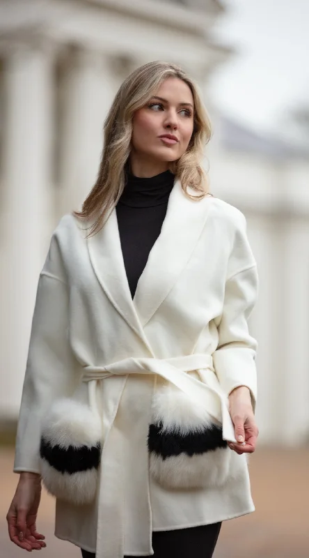 Cashmere & Fur Belted Coat - Milk