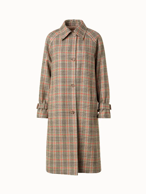 Checked Wool Stretch Flannel and Silk Taffeta Coat