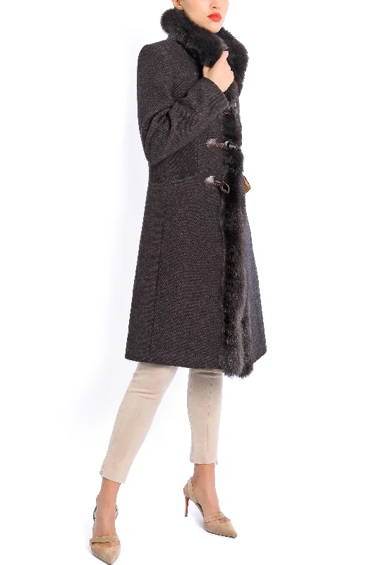 Coat from cashmere-piqué in brown melange