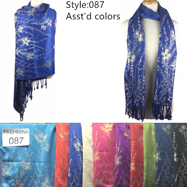 12-Pack Metallic Pashmina Shawls Assorted Colors 087