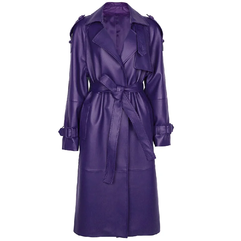 Elegant Long Real Leather Coat Trench For Women