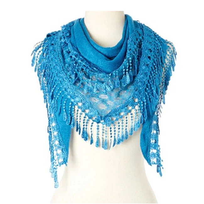 Fashion Crochet Lace Tassel Triangle Scarf YH06