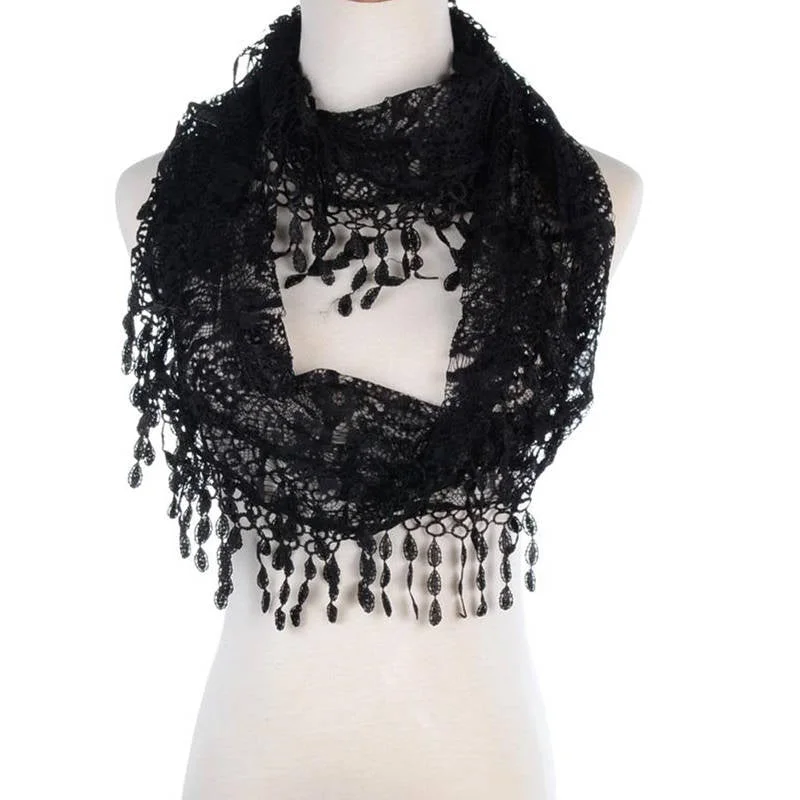 Fashion Lace Tassel Sheer Infinity Lightweight Scarf YH15