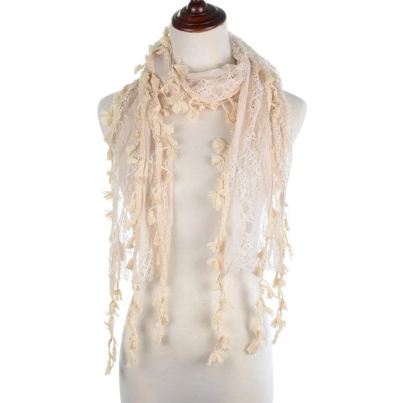 Fashion Lace Tassel Sheer Oblong Lightweight Scarf YH25