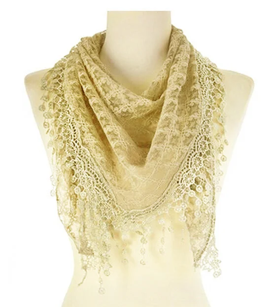 Fashion Lace Tassel Sheer Triangle Lightweight Scarf YH07