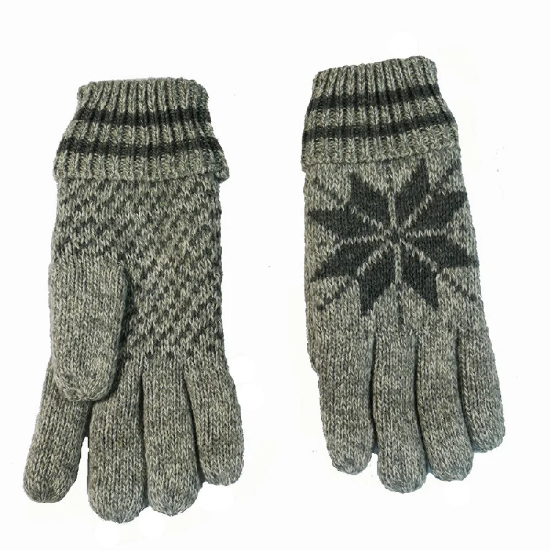 Grey with grey starburst wool blend men's gloves