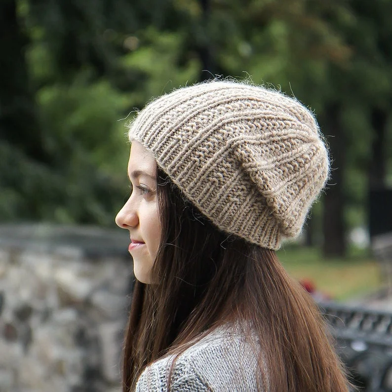 Hand Knitted Woman Wool Slouch Hat