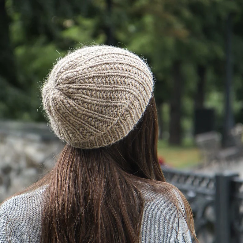 Hand Knitted Woman Wool Slouch Hat