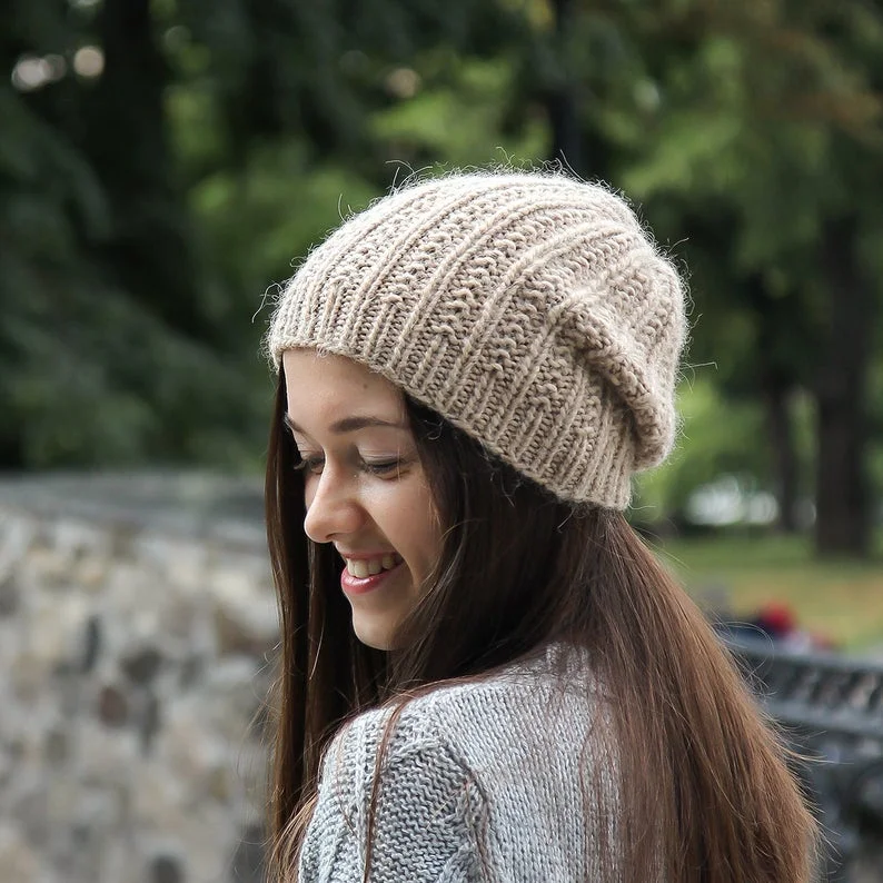 Hand Knitted Woman Wool Slouch Hat