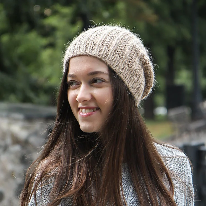 Hand Knitted Woman Wool Slouch Hat