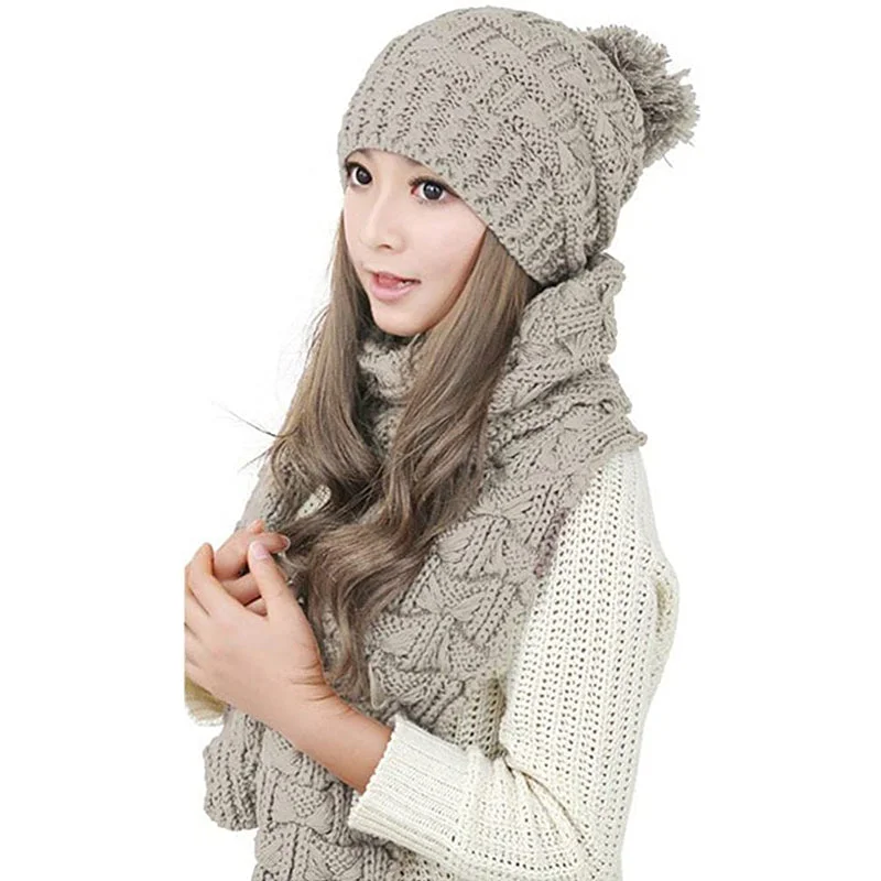 HANERDUN Women Girls Fashion Winter Warm Knitted Hat Beanie Hat Scarf Set